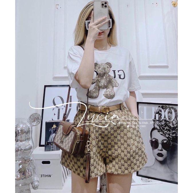 BỘ GẤU G.C NÂU MIX QUẦN ĐÙI KAKI IN KÍN KÈM ĐAI