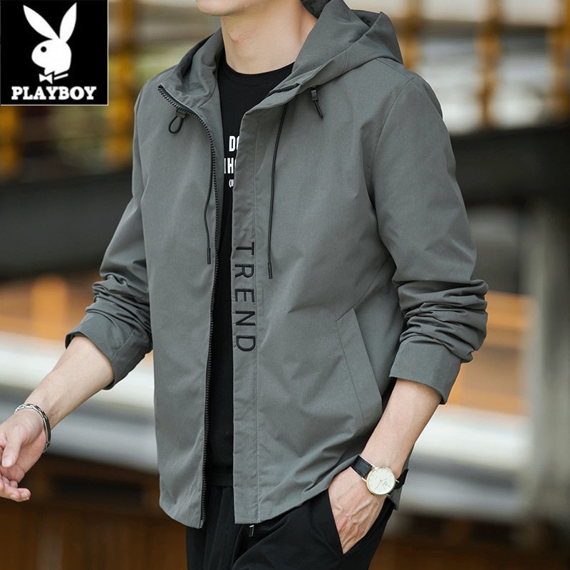 Áo Khoác Playboy Có Mũ Trùm Dáng Rộng Cỡ Lớn Thời Trang Xuân Thu Cho Nam