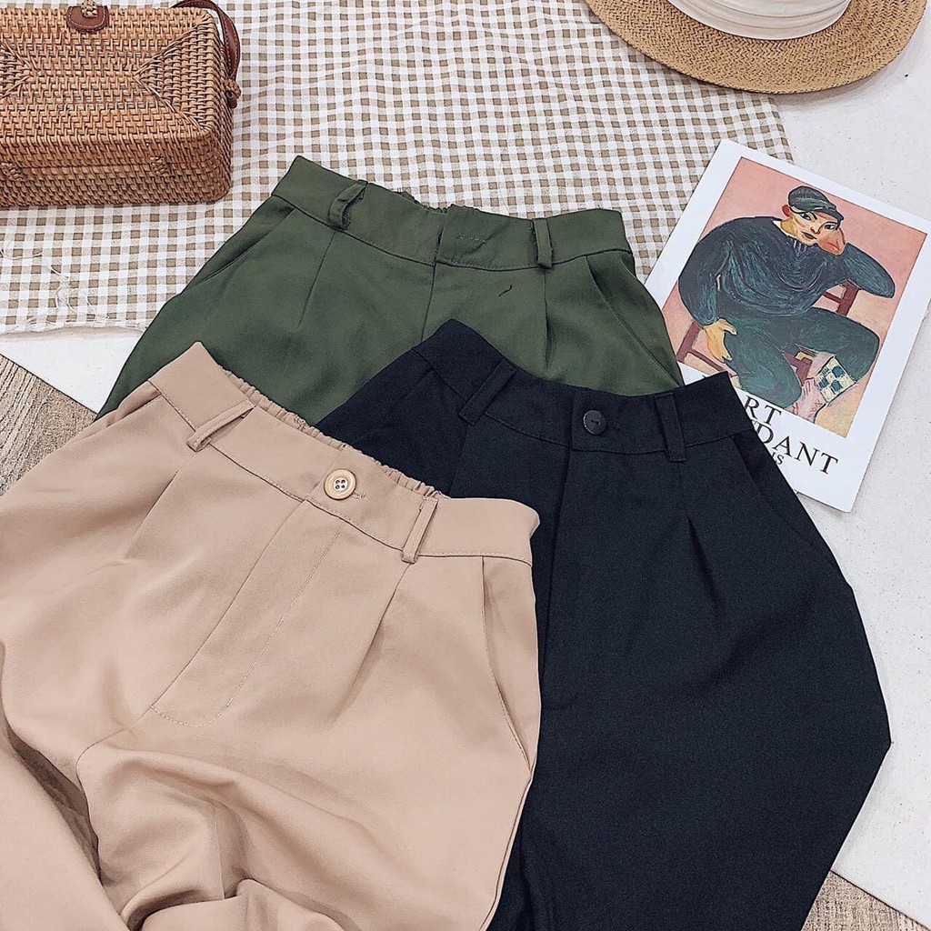 (sale sốc 50%) Quần culottes đũi lửng  mềm mát lưng thun cúc trước cho mùa hè