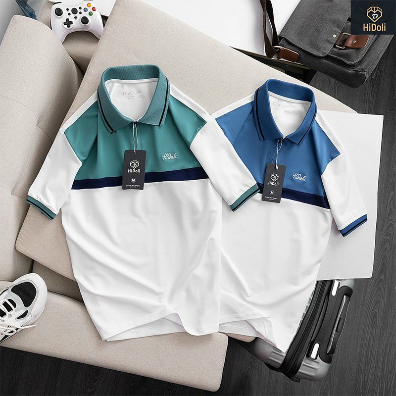 Áo thun Polo nam thiết kế phối xanh vải cotton cá sấu thoáng mát trẻ trung