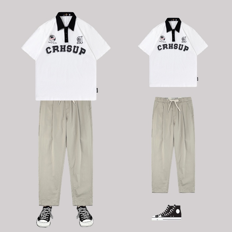 Bộ Quần Áo Nam Áo Polo In CRHSUP Quần Kaki Dáng Baggy Trẻ Trung Thời Trang Mixxno.1 TOP NAM 227 + QUAN NAM 060