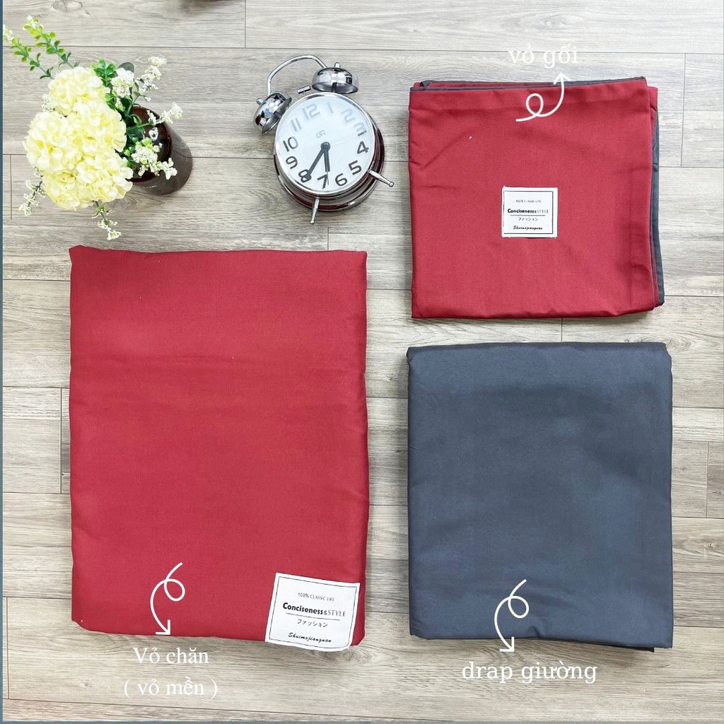 Bộ chăn ga gối drap Cotton Tici M2T Bedding đỏ phối ghi, vỏ chăn mền, grap nệm và 2 bao gối
