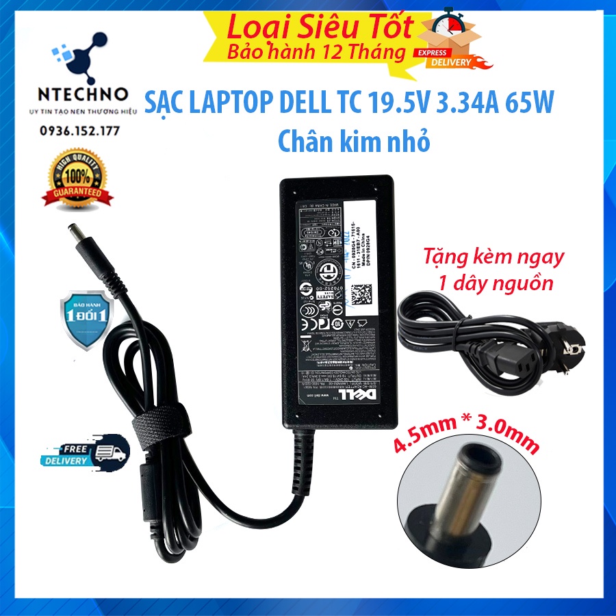 Sạc Zin Laptop Dell 19.5V 3.34A 65W chân kim nhỏ 4.5*3.0mm dùng cho inspiron 13 14 15 3000 5000 7000 3451 3458 5558 5559