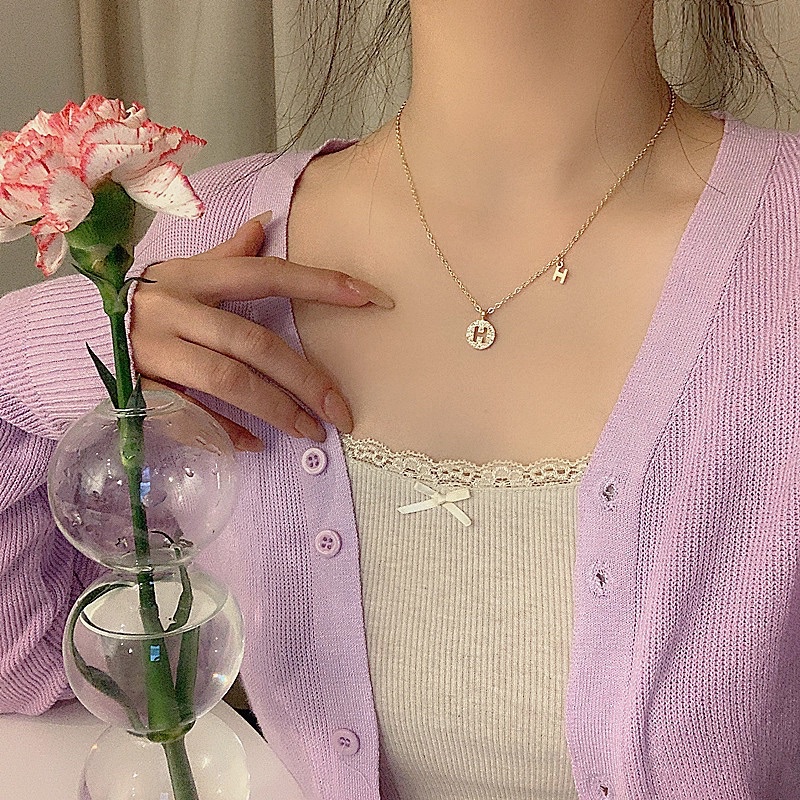 Dây chuyền, vòng cổ nữ chữ H đính đá phong cách thanh lịch, dịu dàng