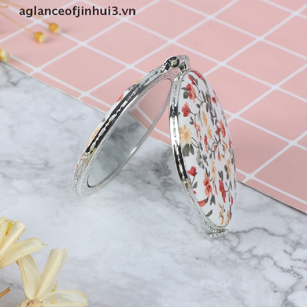 [Hàng mới về] Gương trang điểm hai mặt xếp gọn cỡ nhỏ in hoa phong cách vintage