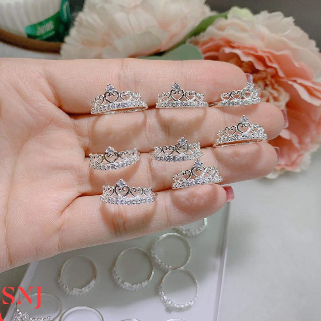 free ship nhẫn vương miện nhỏ xinh mẫu mới bạc ta