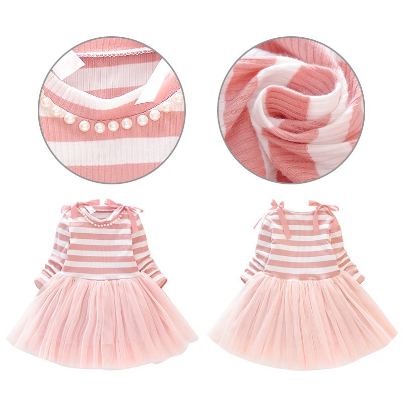 Đầm kẻ sọc phối lưới cho bé gái