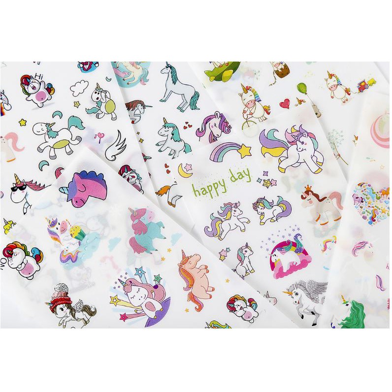 Bộ 6 Tấm Sticker Trang Trí Unicorn Kỳ Lân