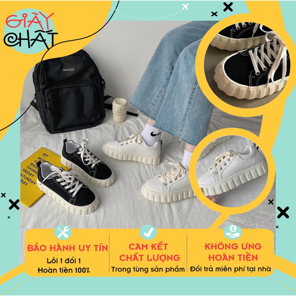 Giày thể thao nữ đế bánh mì kiểu dáng basic độn đế, Giày nữ chất vải canvas bata mới hot phong cách retro ulzzang đẹp cá