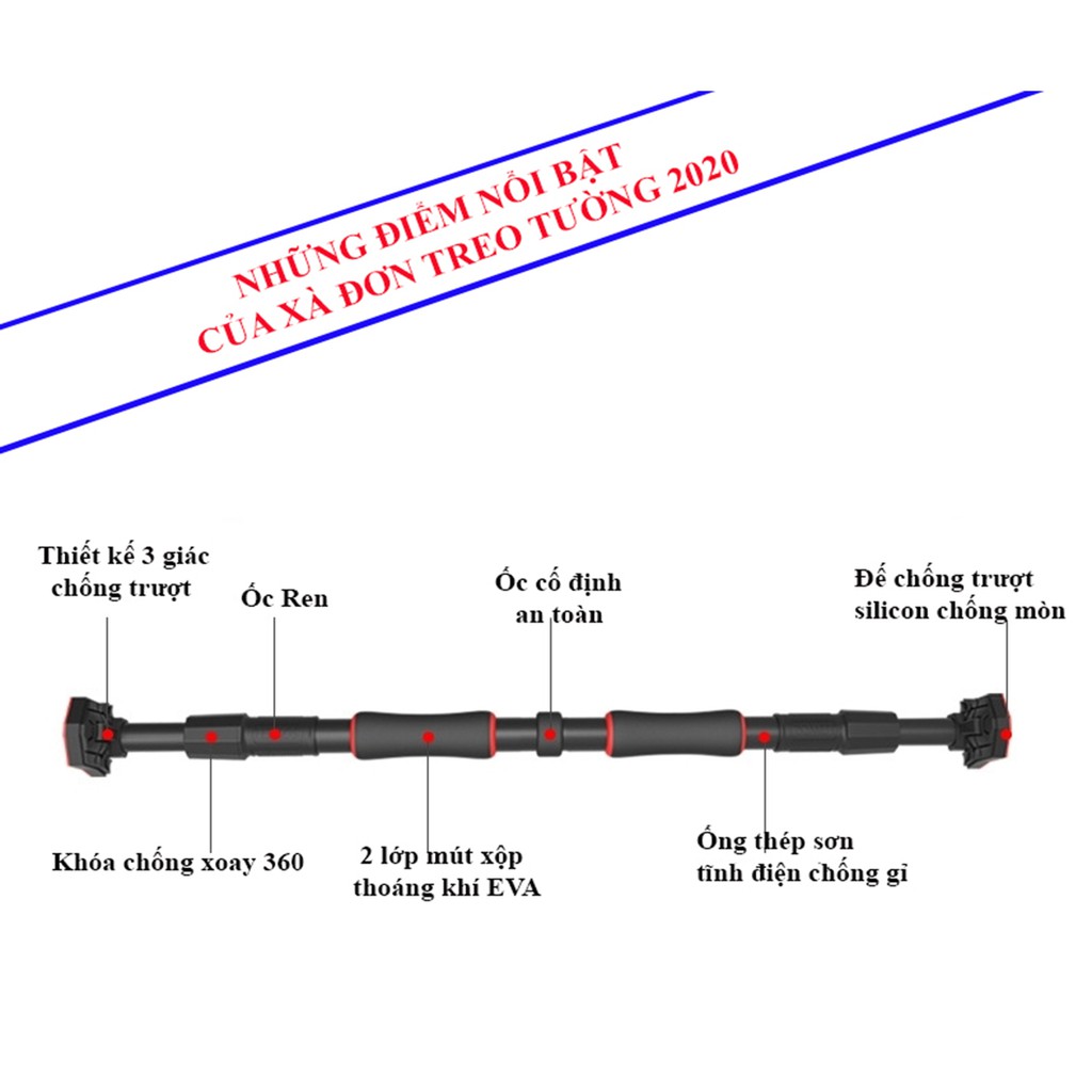 Xà Đơn Treo Tường 2020 Chốt Chống Xoay 360 KT84-130cm