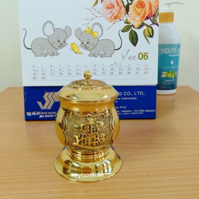 Choé thờ đồng đựng muối gạo nước đài thờ có nắp 9cm 11cm 15cm chất lượng cao.