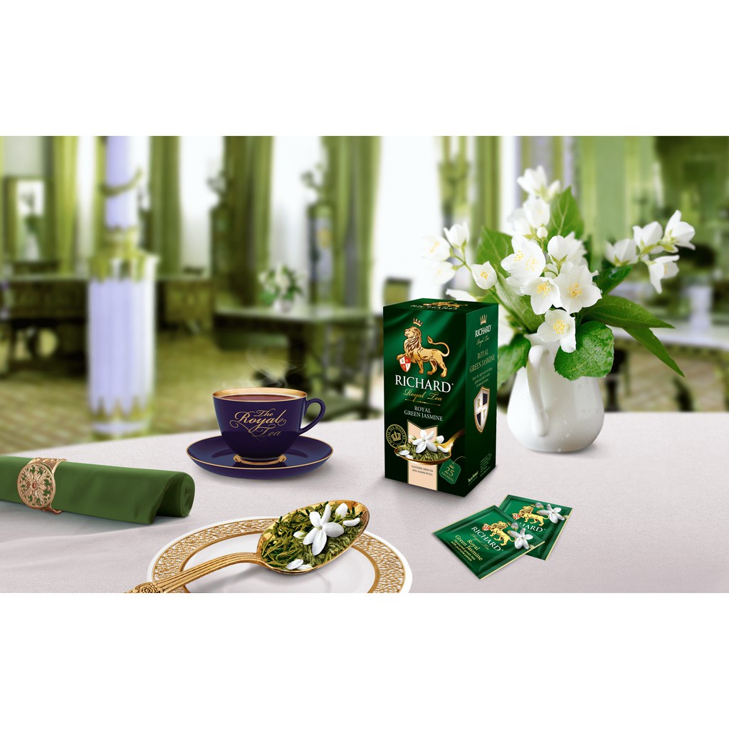 [Hàng Ngoại Có Tem Chống Giả]Trà Royal Teabags - Trà hoàng gia Anh, hộp 25 túi lọc Royal green Jasmine hương hoa nhài