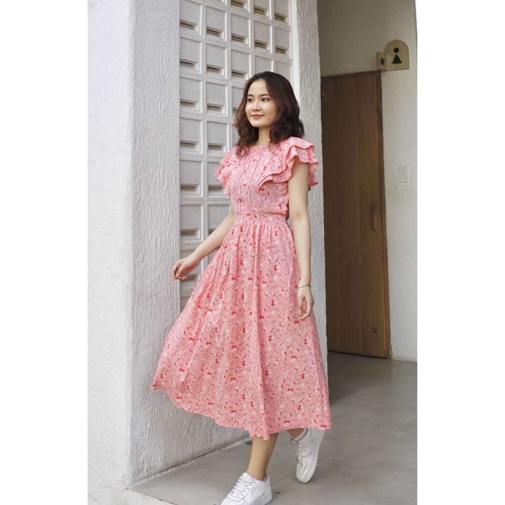 [Tặng kèm cài áo] Đầm tiểu thư tay cánh tiên hoa nhí, ảnh chụp thật