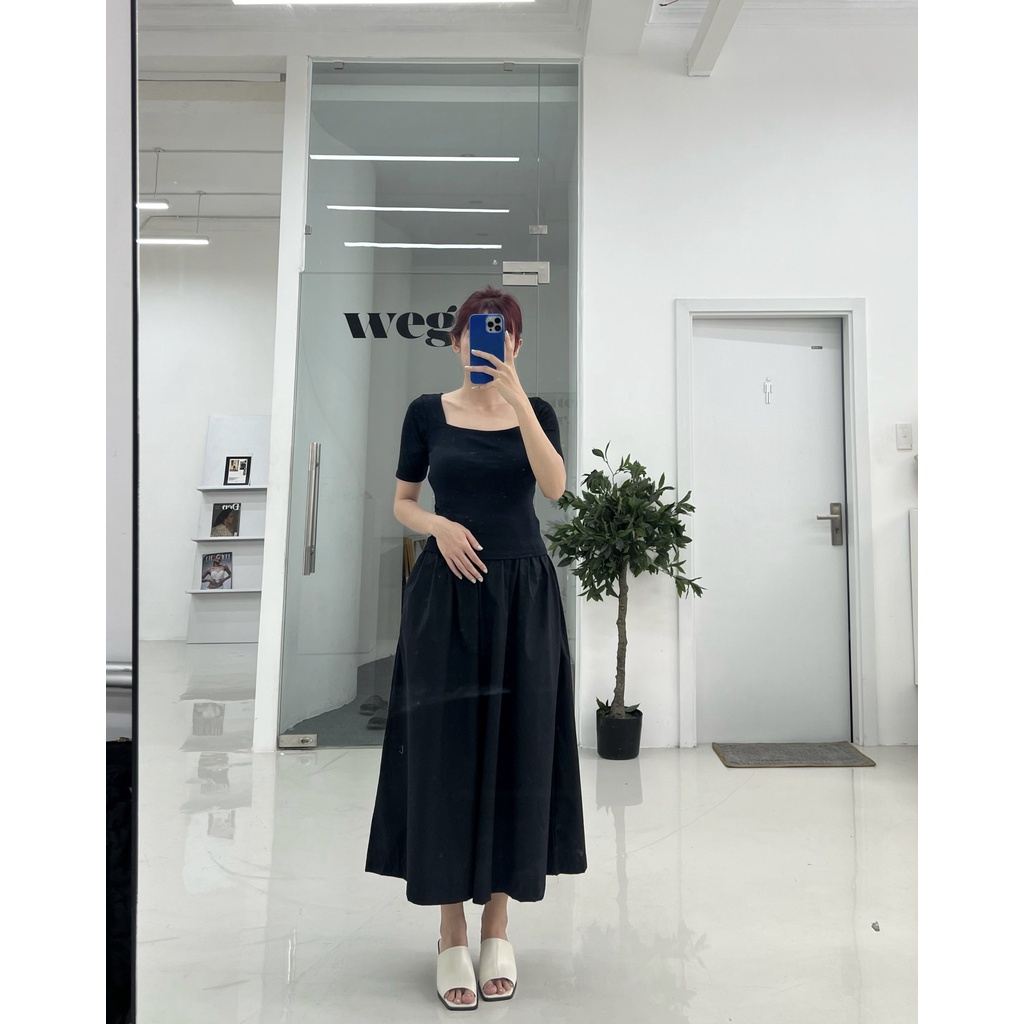 (Hàng có sẵn) Chân váy mùa thu cạp cao eo thon, có túi phong cách Hàn Quốc.