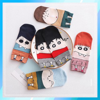 Vớ Cotton Cổ Ngắn Thoáng Khí In Hình Cậu Bé Bút Chì Dễ Thương