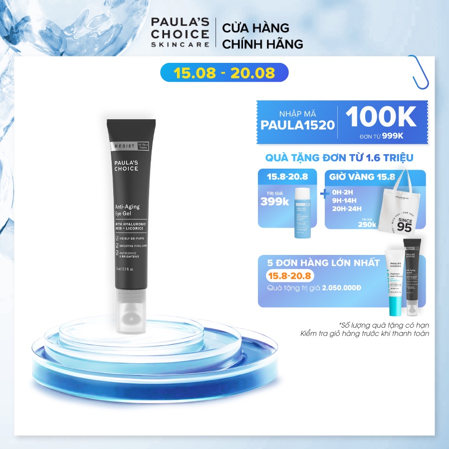 Kem mắt xóa nhăn, ngăn ngừa quầng thâm, kèm đầu massage Paula’s Choice Resist Anti-Aging Eye Gel 15ml 2140