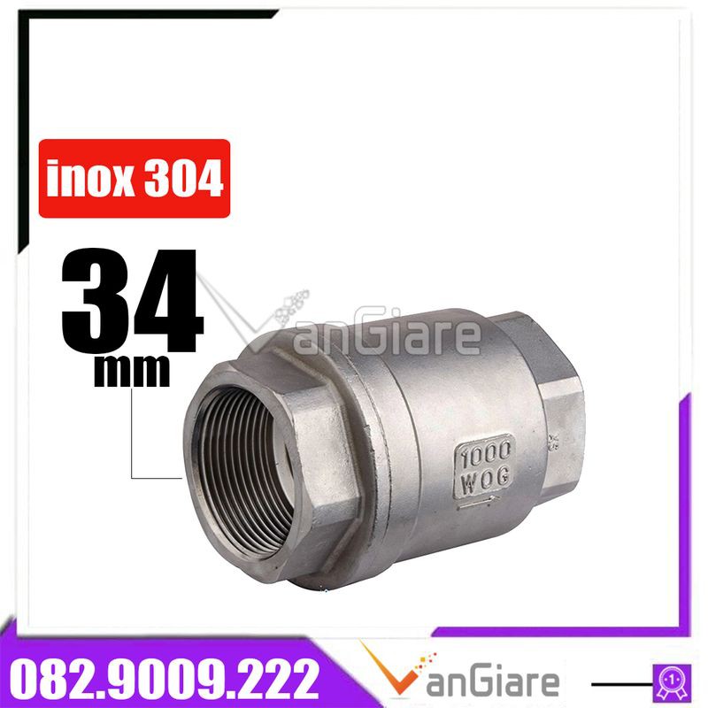 Van 1 chiều lò xo inox 34mm Đài Loan, Van nước 1 chiều