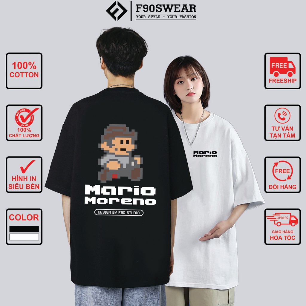 Áo thun nam nữ , áo phông nam nữ tay lỡ form rộng chất 100%cotton thấm hút mồ hôi mát mịn in hình MARIO