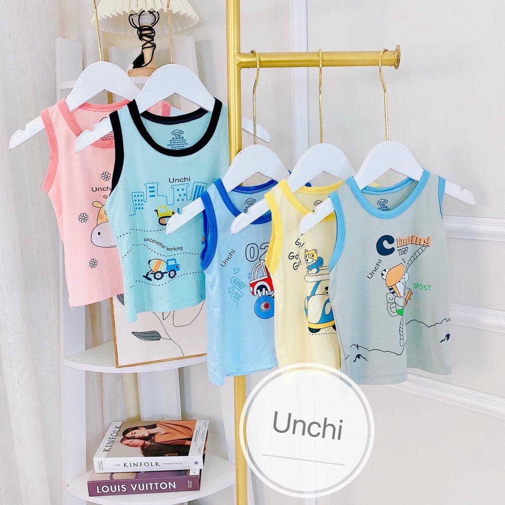 Áo ba lỗ Unchi chất peptit họa tiết hoạt hình cực đẹp cho bé