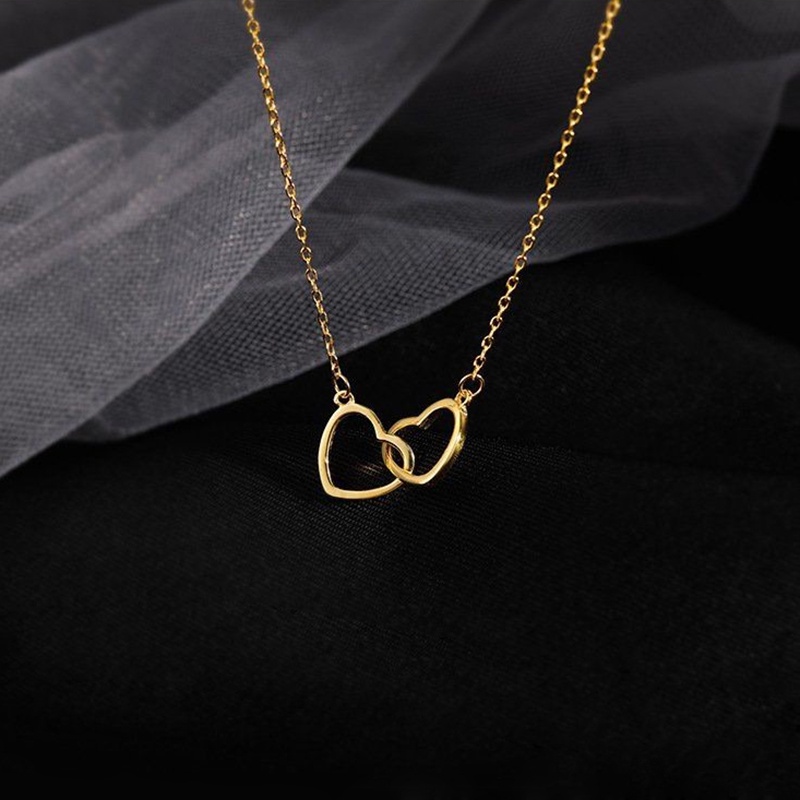 Dây chuyền mặt hình hai trái tim lồng ghép thời trang hàn quốc phù hợp làm quà tặng cho bạn gái