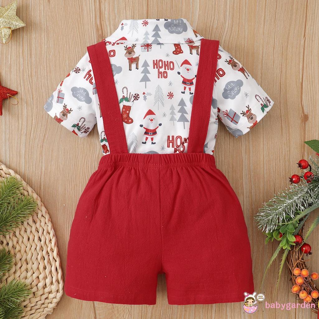 Bộ áo liền quần và quần yếm màu đỏ trơn in họa tiết giáng sinh cho bé trai