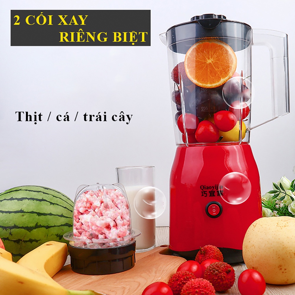 Máy xay đa năng, Máy xay sinh tố 2 cối riêng biệt xay hoa quả, thịt cá, xay đá, Cối nhựa cao cấp siêu bền