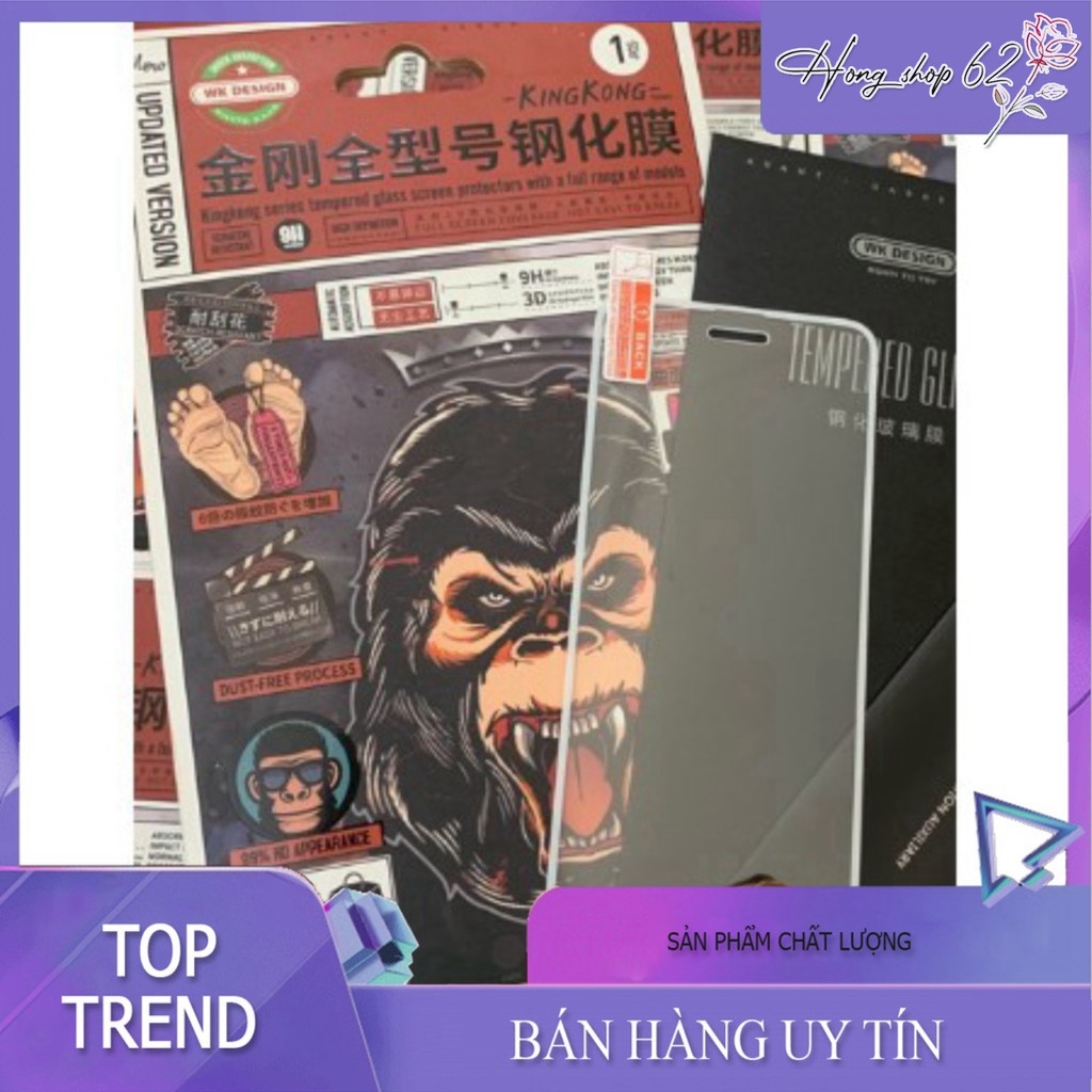 Siêu kính KINGKONG hộp giấy viền nhỏ full màn chịu lực 9H iphone 6 đến 11 pro max