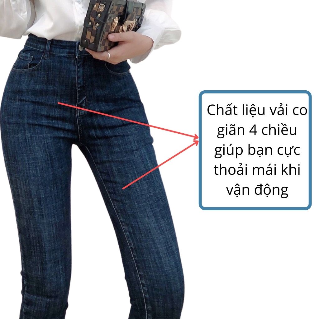 Quần jean nữ ôm Araxie Quần Jean Nữ Skinny Lưng Cao màu xanh co giãn tốt hack dáng M9451