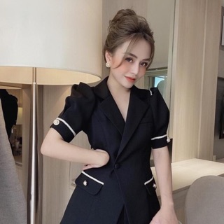 Sét áo vest + chân váy xếp ly