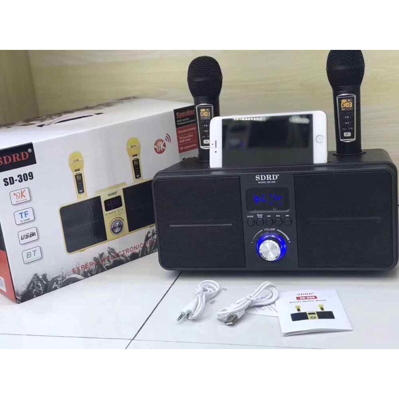 Loa Karaoke Bluetooth Xách Tay Di Động,Tặng Kèm 2 Micro Không Dây Cao Cấp