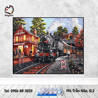 Tranh số hóa ga tàu lửa [40*50cm - khung dày 2.5cm]-DIY Painting