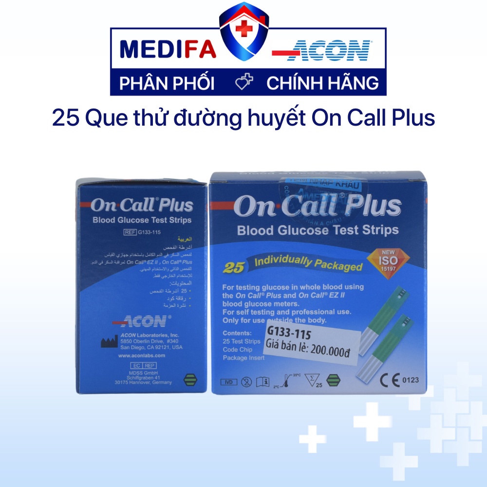 Hộp 25 que thử đường huyết On Call Plus Acon Mỹ chính hãng, an toàn