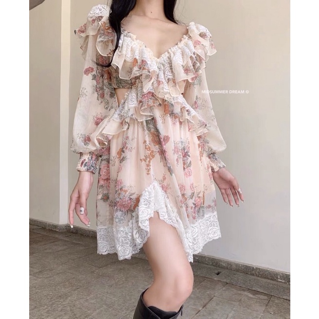 |EMIA DRESS| Đầm hoa cổ bèo ren tiểu thư TLÉA