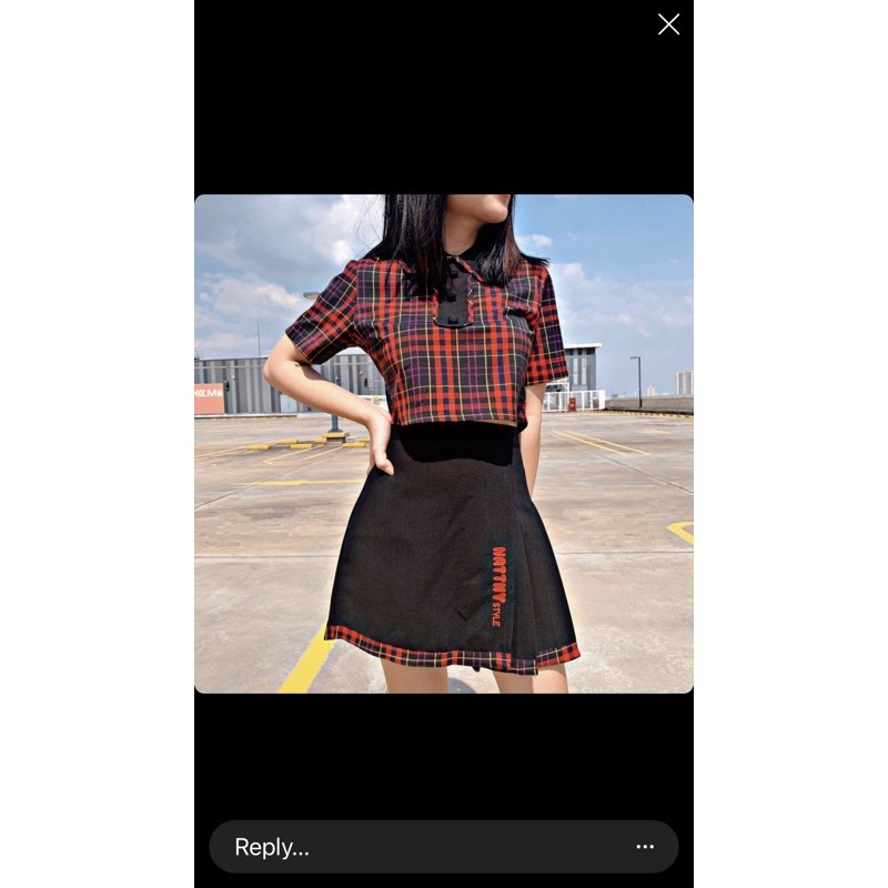 Áo croptop caro đỏ đen Natthy style