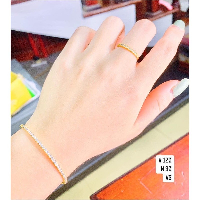 lắc tay nữ vàng 10kara đính 1 hàng đá sang xịn