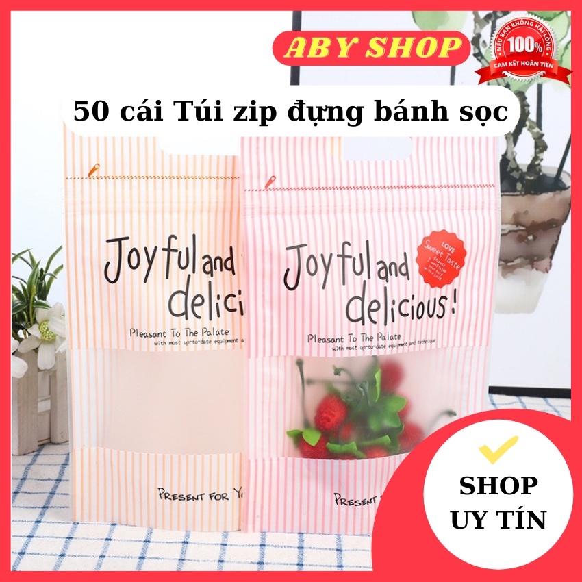 50 cái Túi zip đựng bánh sọc ⚡ HÀNG CAO CẤP ⚡ túi zip Joyful chấm hồng thiết kế đơn giản, đẹp mắt