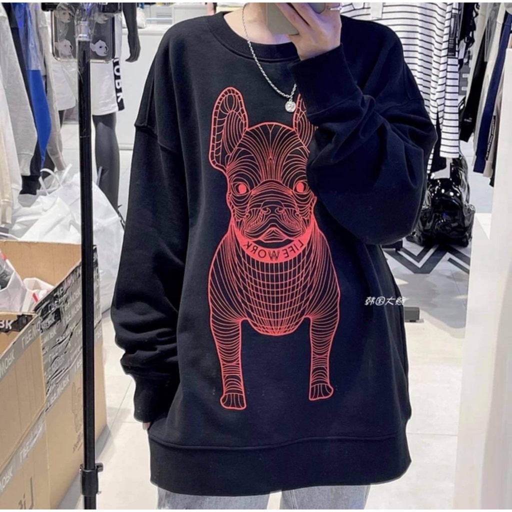 Áo Sweater Dài Tay [FS]  Nỉ cổ tròn in hình Chó chất nỉ bông siêu dày form rộng UNISEX
