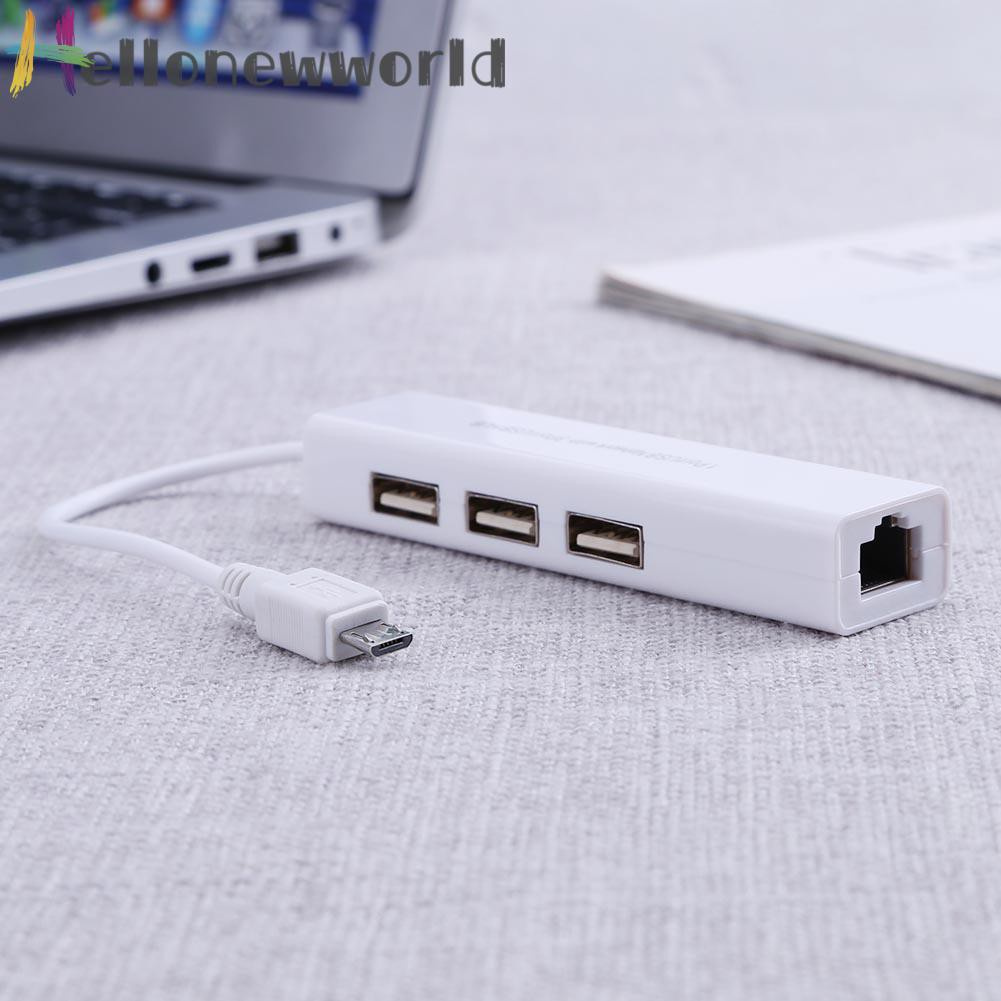 Bộ Chia 3 Cổng Usb 2.0 Hub 10 / 100mb Micro Usb Sang Rj45 Lan