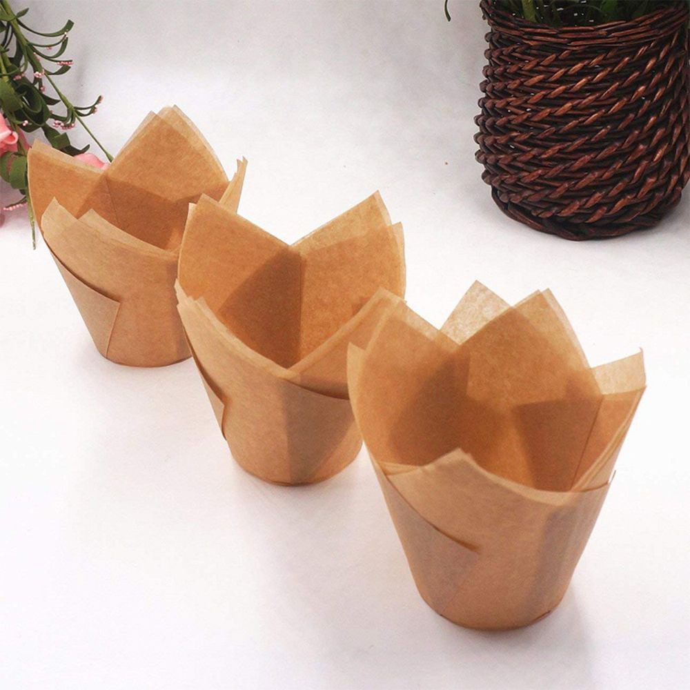 Set 50 Cốc Giấy Làm Bánh Cupcake Hình Hoa Tulip Nhiều Màu