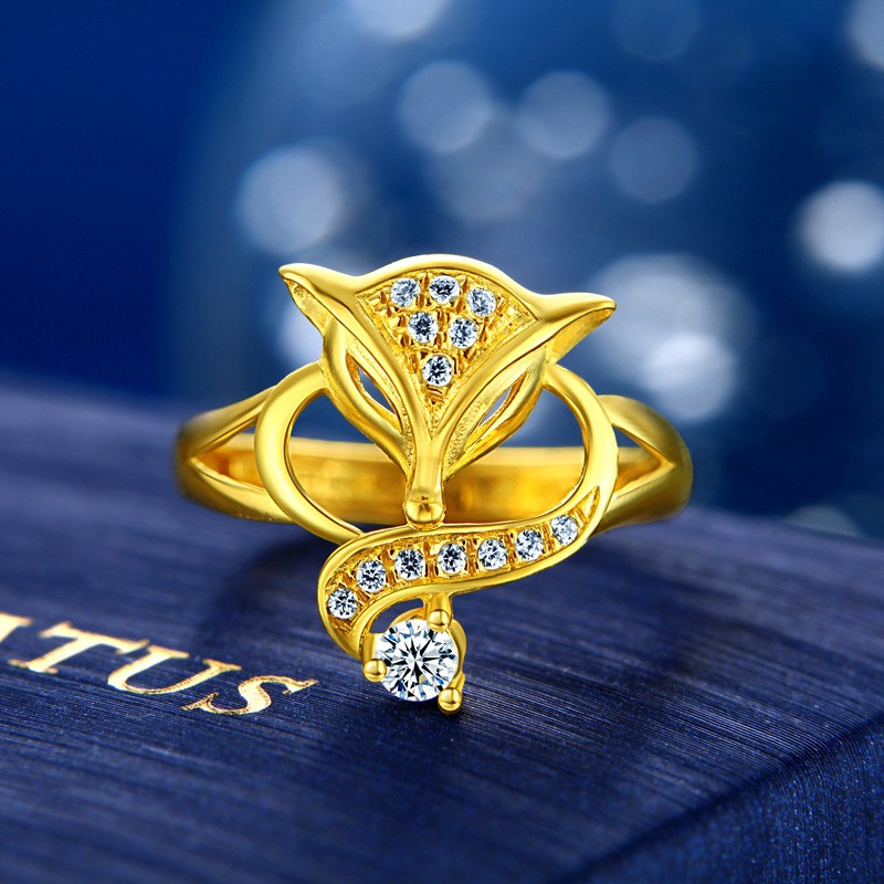 Nhẫn bằng kim loại thiết kế hình cáo đính đá thời trang cá tính cho nữ