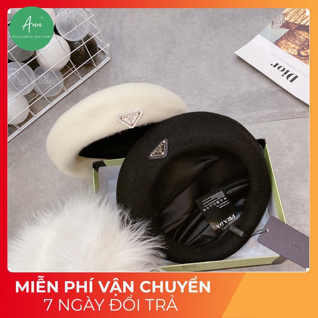 Mũ nồi Prada / Mũ dạ lông cừu mịn cao cấp, logo thời trang nổi bật, hàng QC 2 lớp, dáng mũ chuẩn đẹp lên hình cực xinh