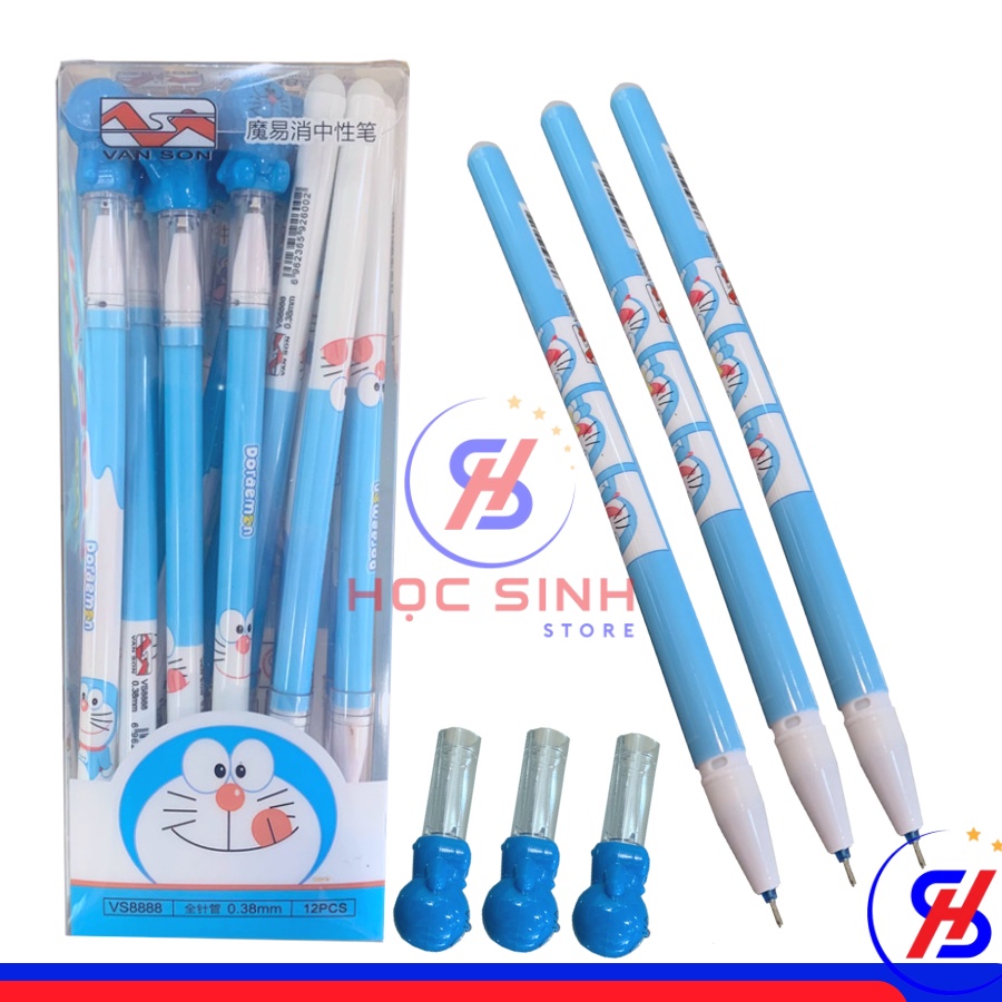 Hộp 12 Cây Viết Gel Xóa Được Doreamon Ngòi 0.38mm Vân Sơn Vs8888  - Học Sinh Store