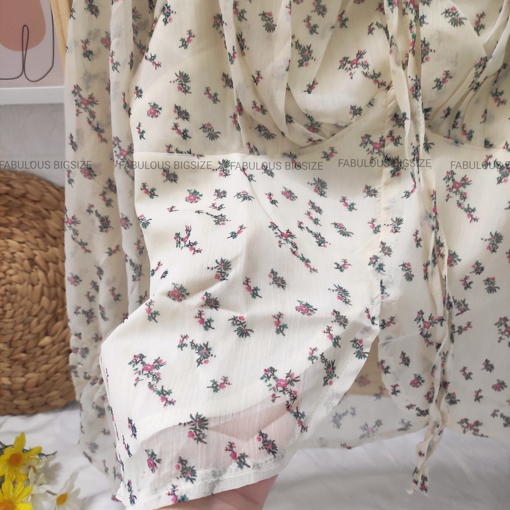BIGSIZE Áo tơ hoa cổ vuông mùa thu cho người béo mấp FABULOUS BIGSIZE