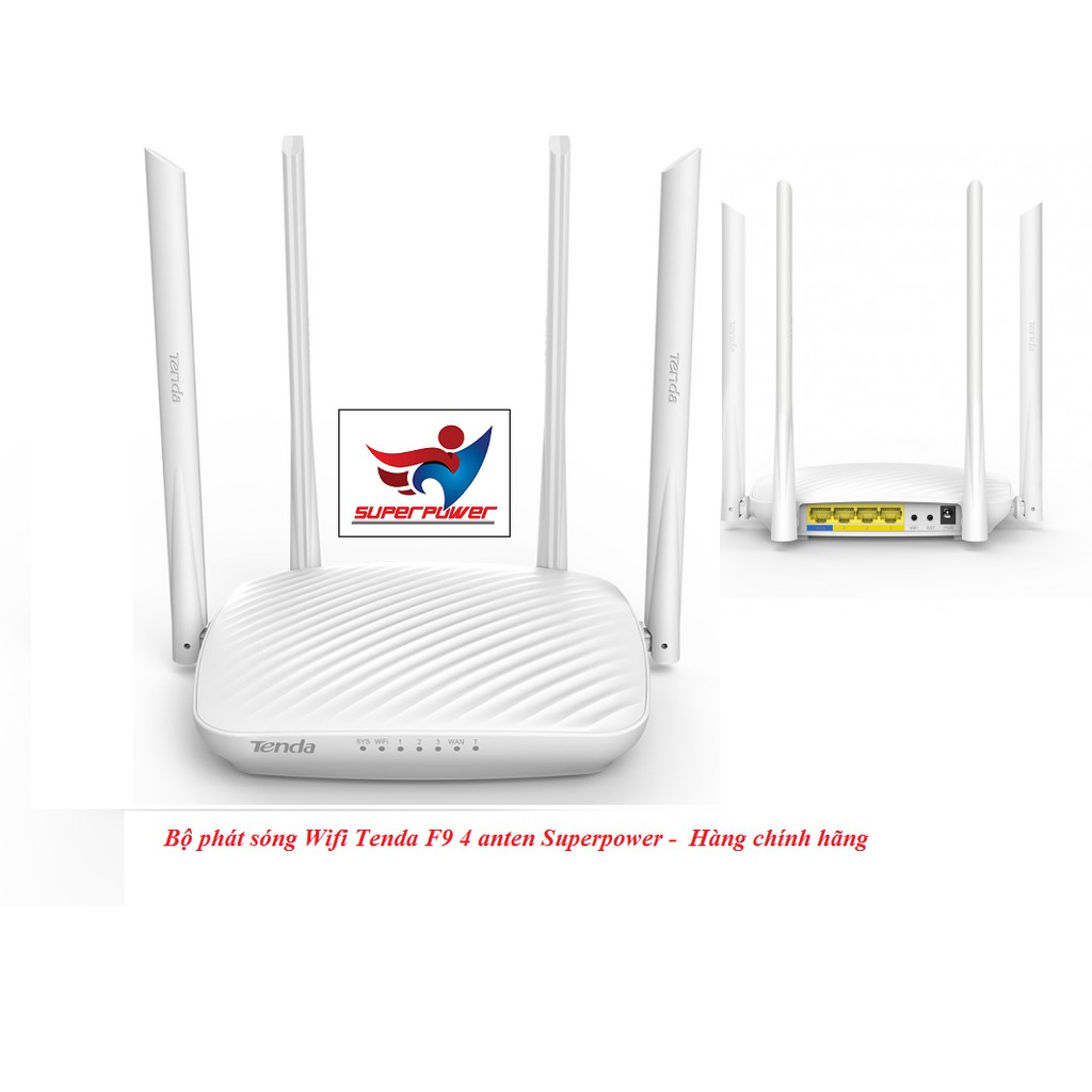 [Mã 254ELSALE giảm 7% đơn 300K] Bộ phát sóng Wifi Tenda F9 4 anten Superpower - Hàng chính hãng