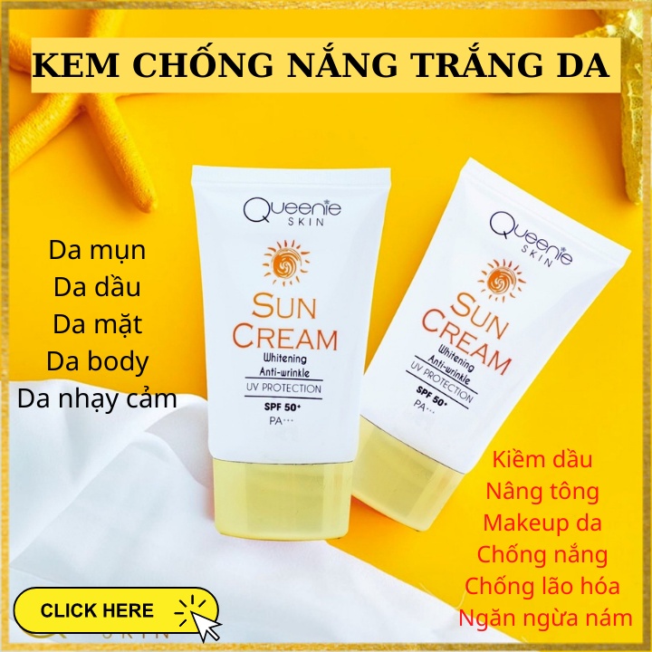 Kem Chống Nắng Dưỡng Trắng Da Mặt Cho Da Nhạy Cảm Da Dầu Da Mụn Queenieskin Spf50 Trắng Da Kiềm Dầu Nâng Tone