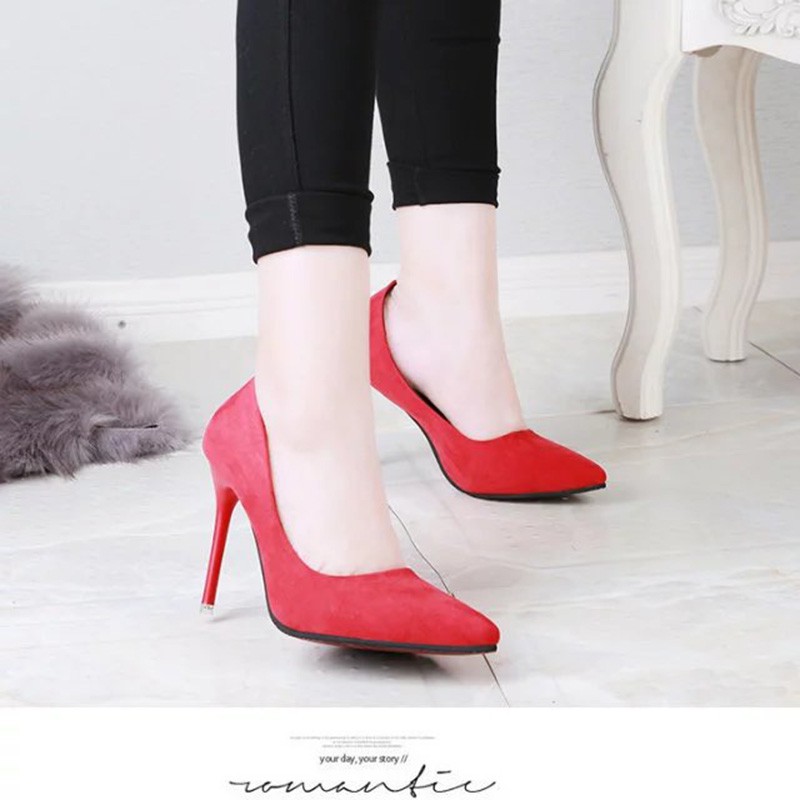 Giày cao gót mũi nhọn bằng chất liệu bề mặt nhung thời trang sang trọng cho nữ