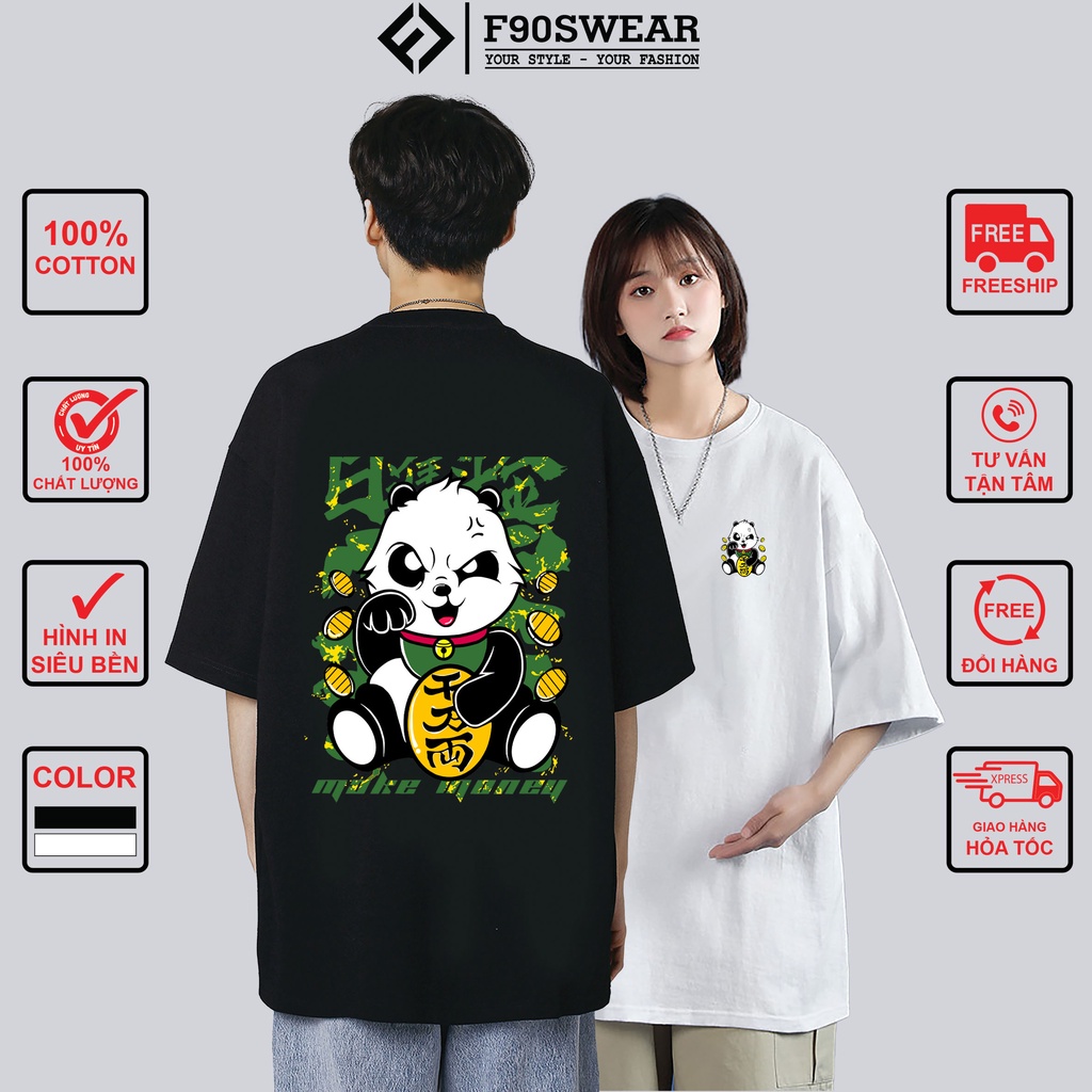 Áo phông nam nữ - Áo thun nam nữ unisex tay lỡ form rộng chất 100% COTTON thấm hút mồ hôi cực mát in gấu trúc #aothun