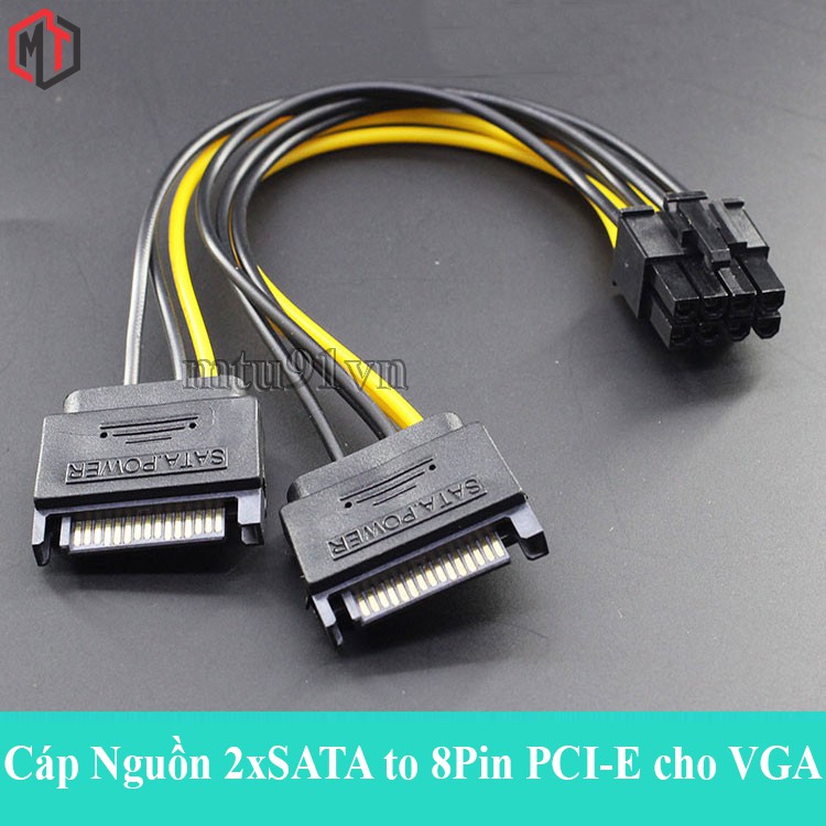 Cáp Nguồn 2x SATA to 8 Pin PCI-E cho VGA ( Gộp 2 cổng nguồn SATA thành 6+2 Pin )