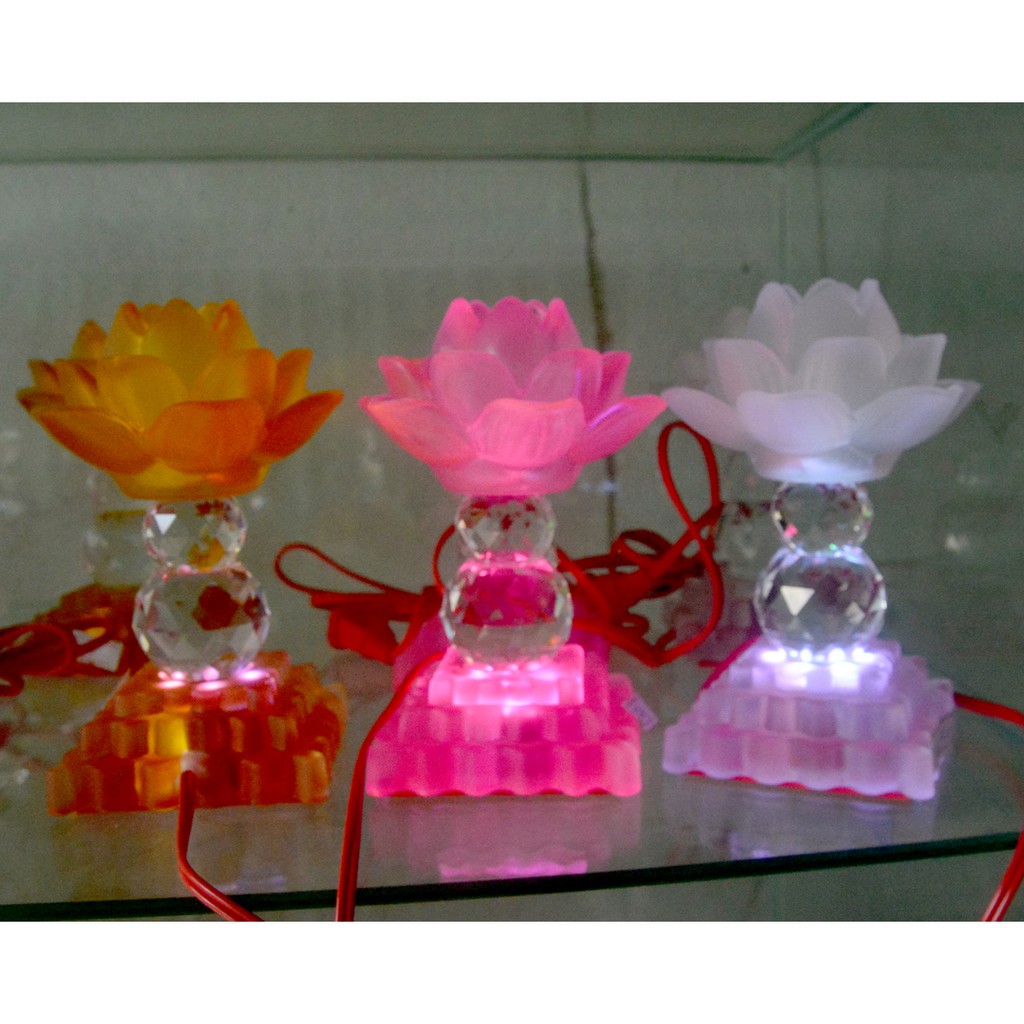 Cặp Đèn lưu ly điện bóng led tự động đổi 7 màu thờ cúng bàn thờ