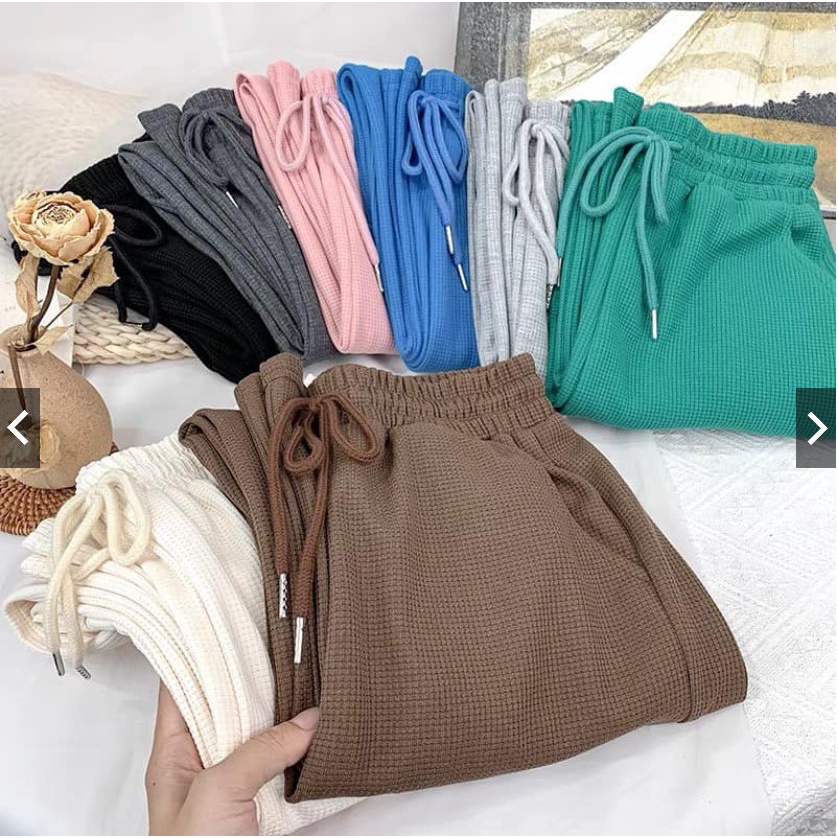 Quần ống rộng nữ, quần suông chất nỉ tổ ong cạp chun có dây rút phong cách Hàn Quốc, đủ màu, đủ size